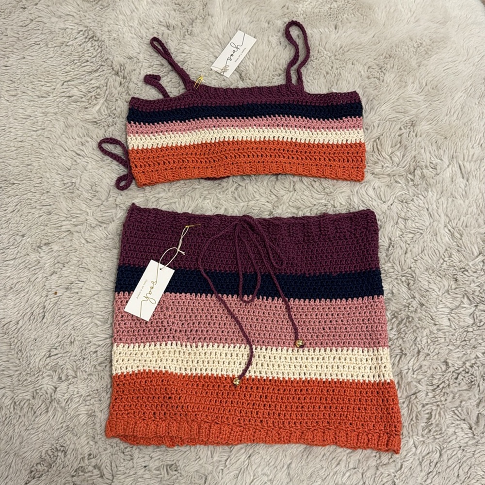 Soah Swim Gia Sunset Striped Crochet Crop Top + Mini Skirt Set - Picture 10 of 15